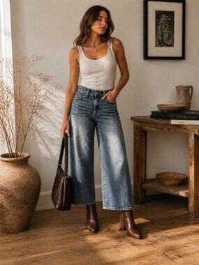 Hudson Rosalia SPL Jeans Size 31 Wide Leg Cropped Medium Wash